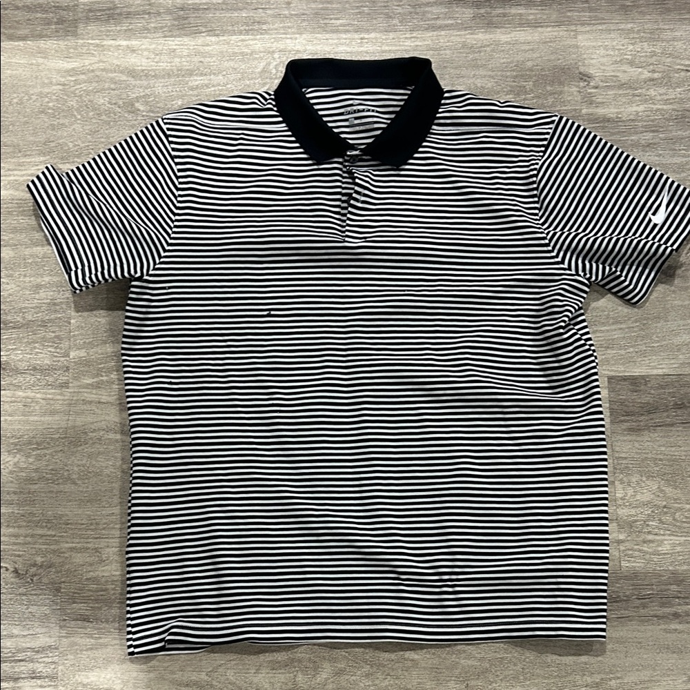 Black and White Striped Polo Shirt Nike DRI FIT